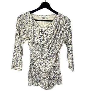 CAbi The Shore Cream Blue Drape Long Sleeve Top Small